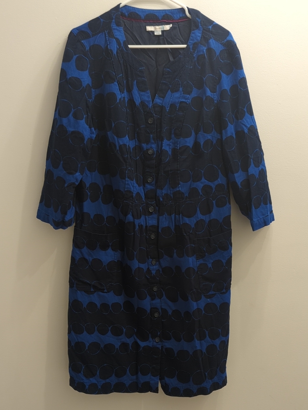 Boden Women's Blue Corduroy Shirtdress with Black Circle Print, US 16L